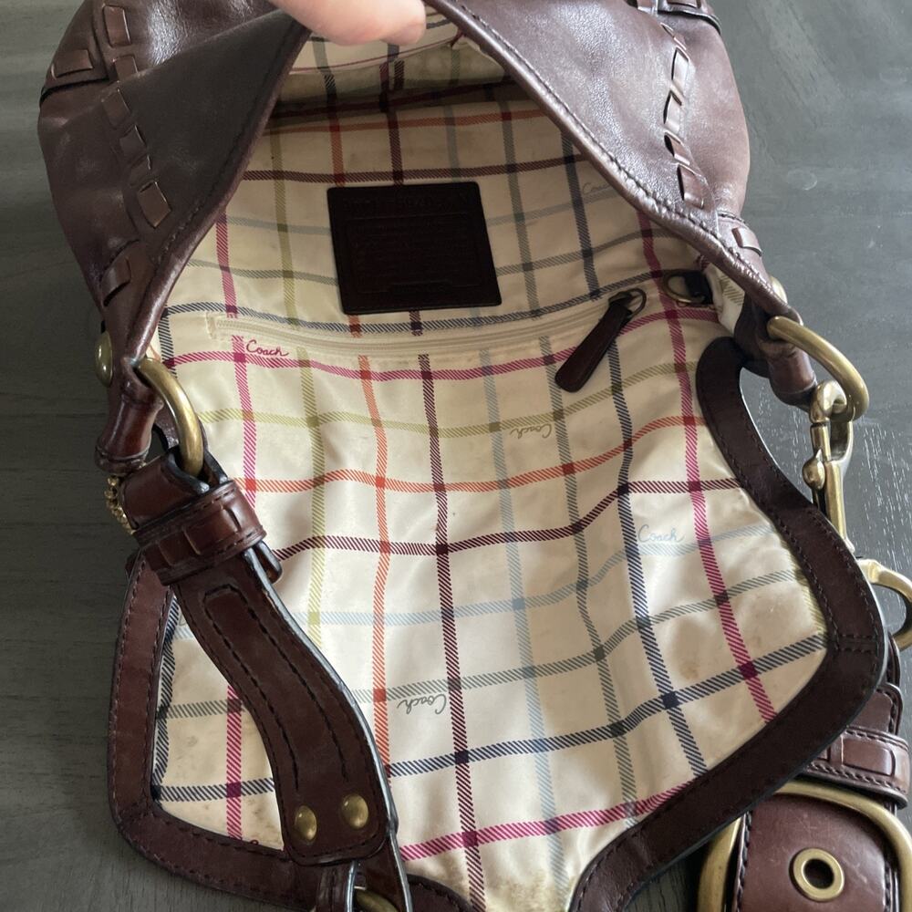 Coach Brown Leather Handbag Tattersall Flap Good Condition Rare Early 2000s - Picture 14 of 14